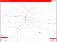 Jefferson City Digital Map Red Line Style